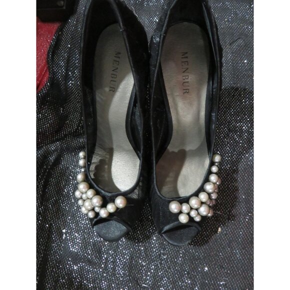 PACO MENA by MENBUR Pearl Embellished Leather Peep Toe Pumps size 37 - Picture 3 of 11